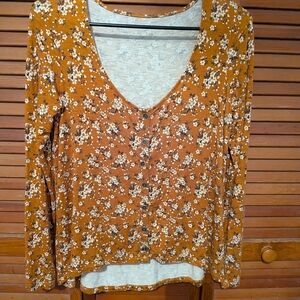 American Eagle Outfitters Floral Button-Down Shirt - Brown and White